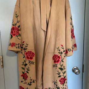 Embroidered beige 'cardigan' with belt